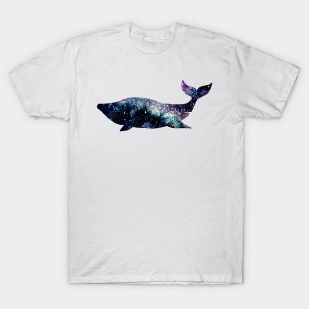 Watercolor Colorful Galaxy and Whale T-Shirt by Cordata